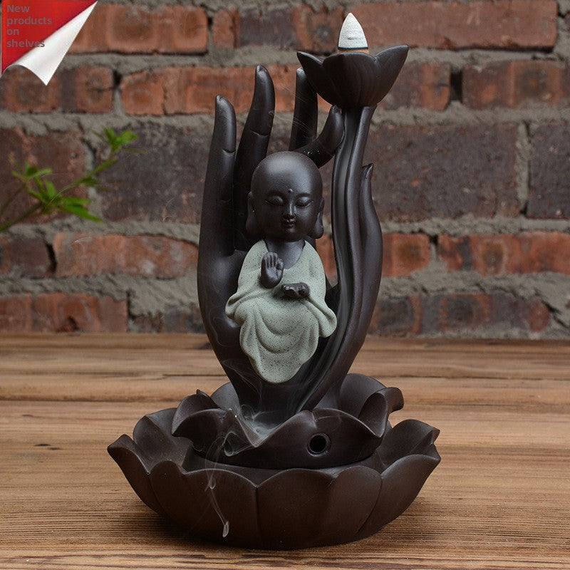 zensoullab Creative Ceramic Buddha Statue Worship Buddha Statue Ornament Western Three Saints Sandalwood Incense Burner Incense Flowing Incense Home Living Room Ornament
