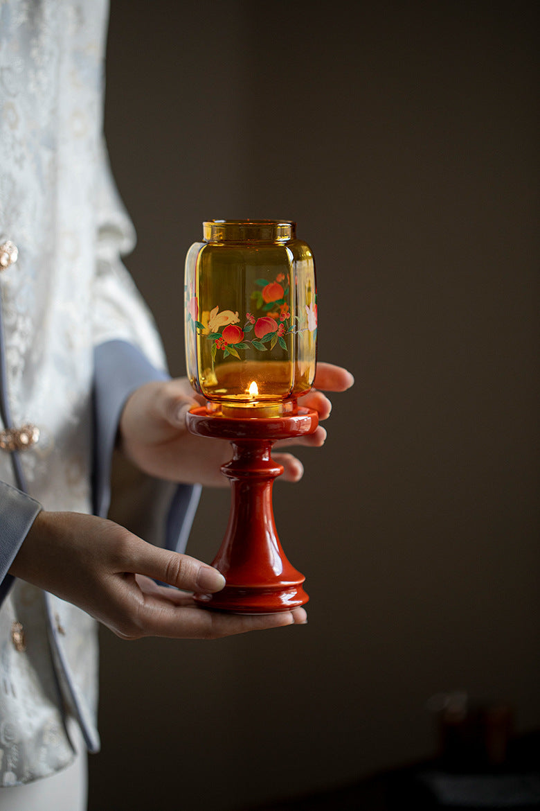 zensoullab Japanese Style Spring Returns to the Forbidden City Red Ming Qing Candle Holder Glass Chinese Style Ornament Candle Candle Holder Tea Room Atmosphere Light Ancient Style