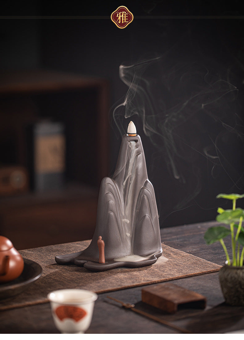 zensoullab Zen Style Chinese Backflow Incense Burner Mountain Water Landscape Desktop Ornament Creative Home Living Room Indoor Aromatherapy Burner