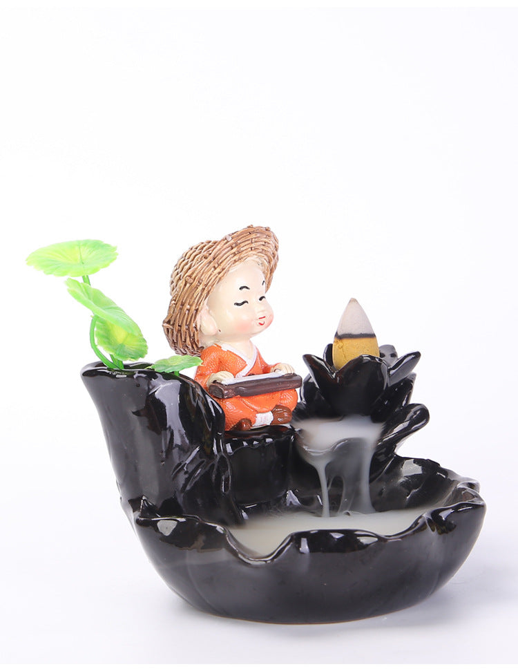 zensoullab Purple Clay Backflow Incense Burner Ceramic Creative Ornament Craft Incense Little Monk Viewing Smoke Mountain Water Flow