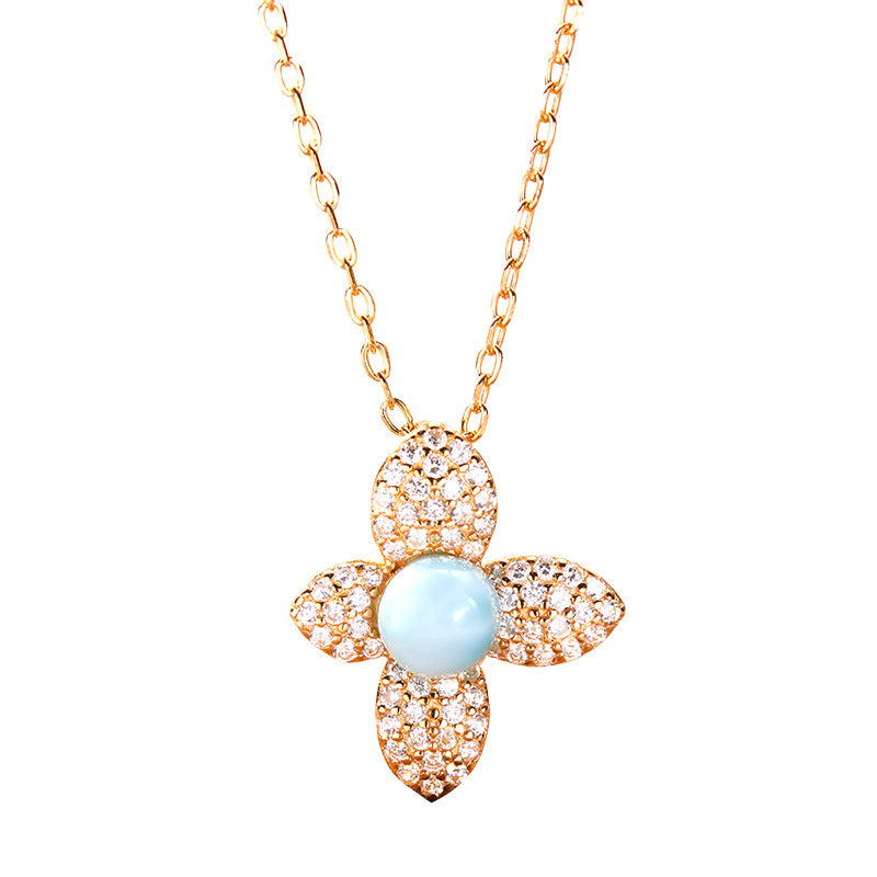 zensoullab S925 Sterling Silver Natural Gemstone Necklace Flower Pendant for Women Korean and Japanese Style Fresh Simple Sweet Collarbone Chain