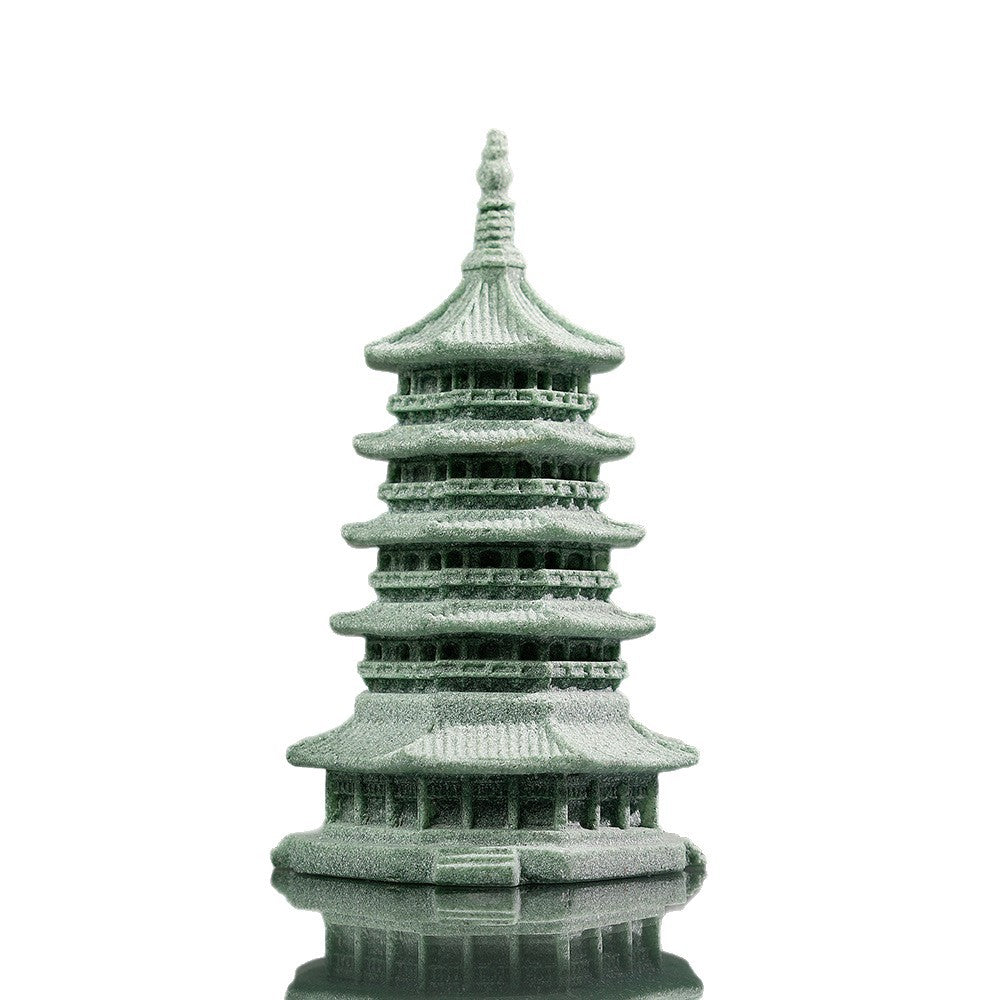 zensoullab Green Sandstone Lei Feng Pagoda Ornament Rockery Fish Tank Micro Landscape Aquascape Bonsai Flowing Water Decoration Ancient Style Home Decor