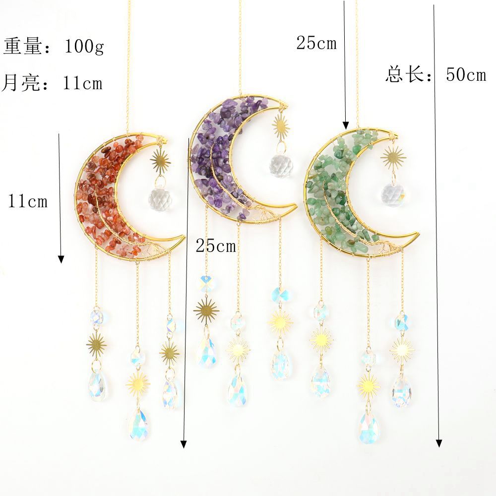 zensoullab Handmade Wire Wrapped Natural Crystal Gravel Tree of Life Moon Sun Catcher Hanging Ornament Wind Chime Decoration Pendant