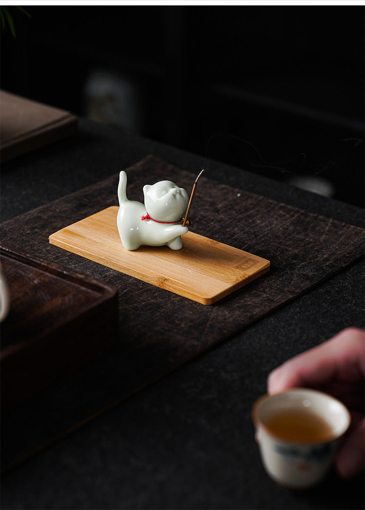 zensoullab Cute Forbidden City Kitten Ceramic Incense Holder Aromatherapy Burner Ornament Soft Healing Tea Table Tea Pet Indoor Incense Burner