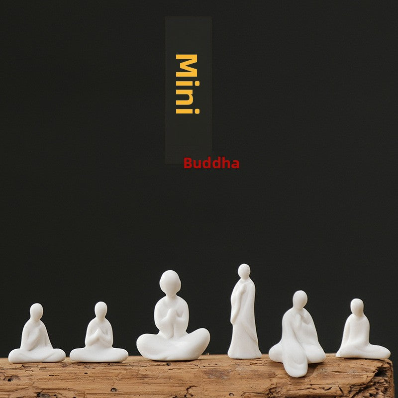 zensoullab Mini Extra Small Zen Ceramic Formless Buddha Microscopic Bonsai Fish Tank Tea Tray Accessories Little Monk Home Decoration