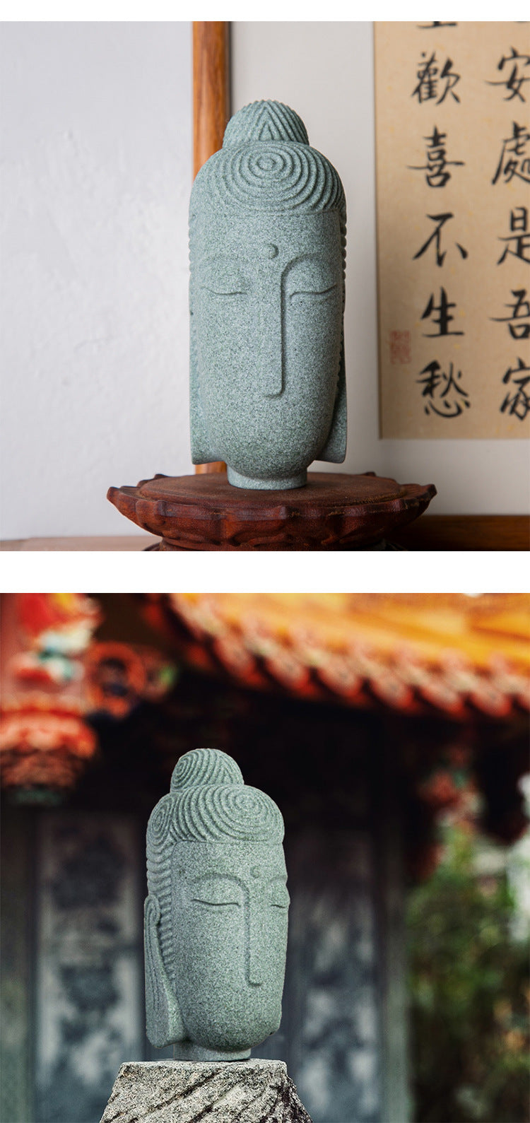zensoullab Chinese Style National Trend Creative Stone Tea Pet Northern Wei Dynasty Buddha Head Home Office Decoration Green Sand Stone Zen Ornament