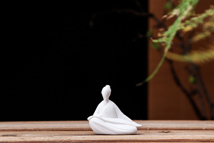 zensoullab Creative Ceramic Handmade Mini Phaseless Buddha Tea Ceremony Tea Tray Accessories Zen Character White Porcelain Bonsai Home Small Ornaments