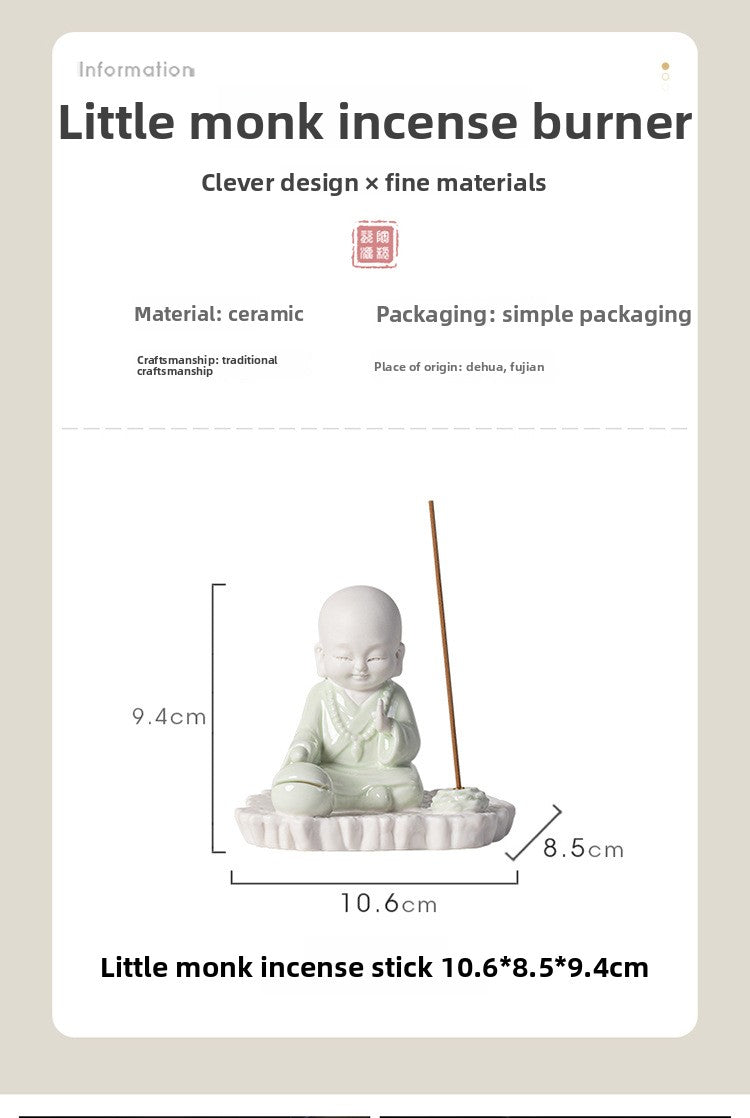 zensoullab Ceramic Little Monk Incense Burner Coil Incense Stick Home Indoor Sandalwood Incense Burner Tea Ceremony Aromatherapy Burner Incense Box Ornament