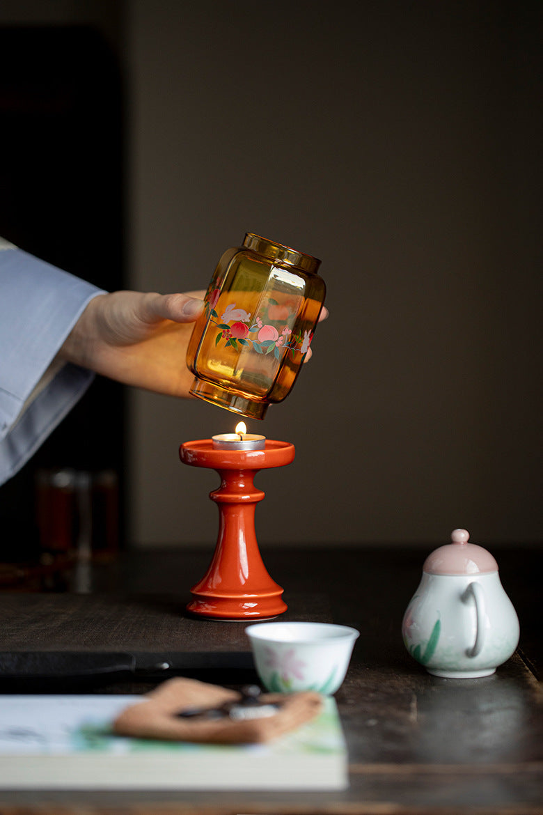 zensoullab Japanese Style Spring Returns to the Forbidden City Red Ming Qing Candle Holder Glass Chinese Style Ornament Candle Candle Holder Tea Room Atmosphere Light Ancient Style