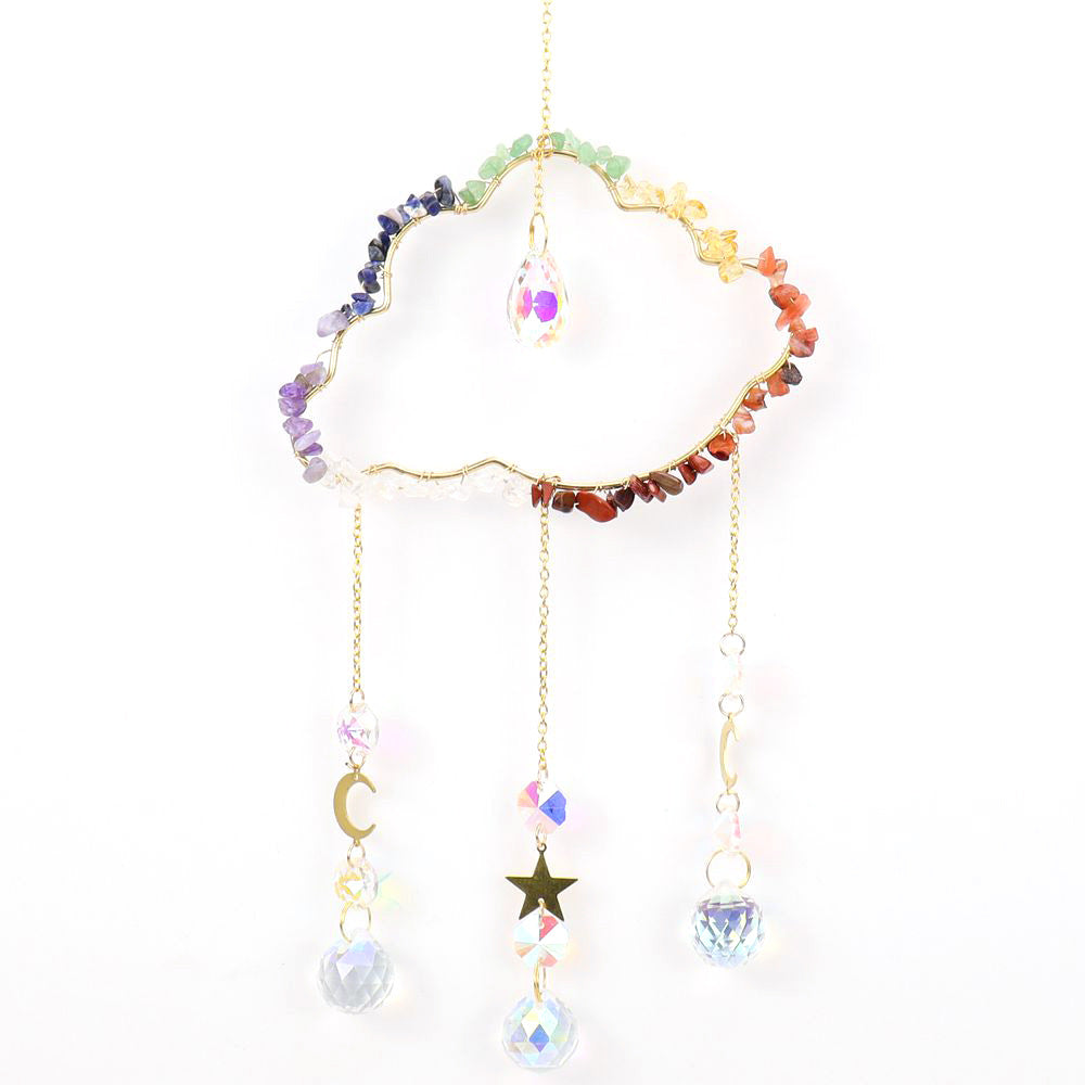 zensoullab Handmade Wire Wrapped Natural Crystal Crushed Stone Cloud Sun Catcher Hanging Ornament Wind Chime Decoration Pendant