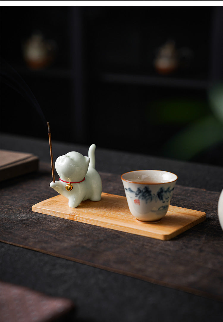 zensoullab Cute Forbidden City Kitten Ceramic Incense Holder Aromatherapy Burner Ornament Soft Healing Tea Table Tea Pet Indoor Incense Burner
