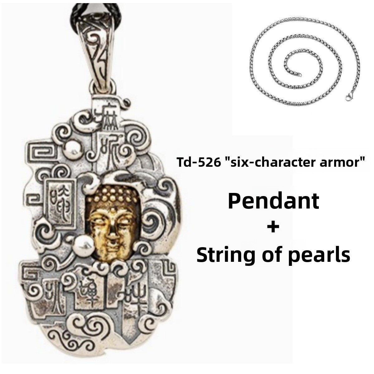 zensoullab Thai Silver Personalized Retro Six-Word Mantra Buddha Head Armor Trendy Creative Peace Jewelry Necklace Pendant for Men and Women