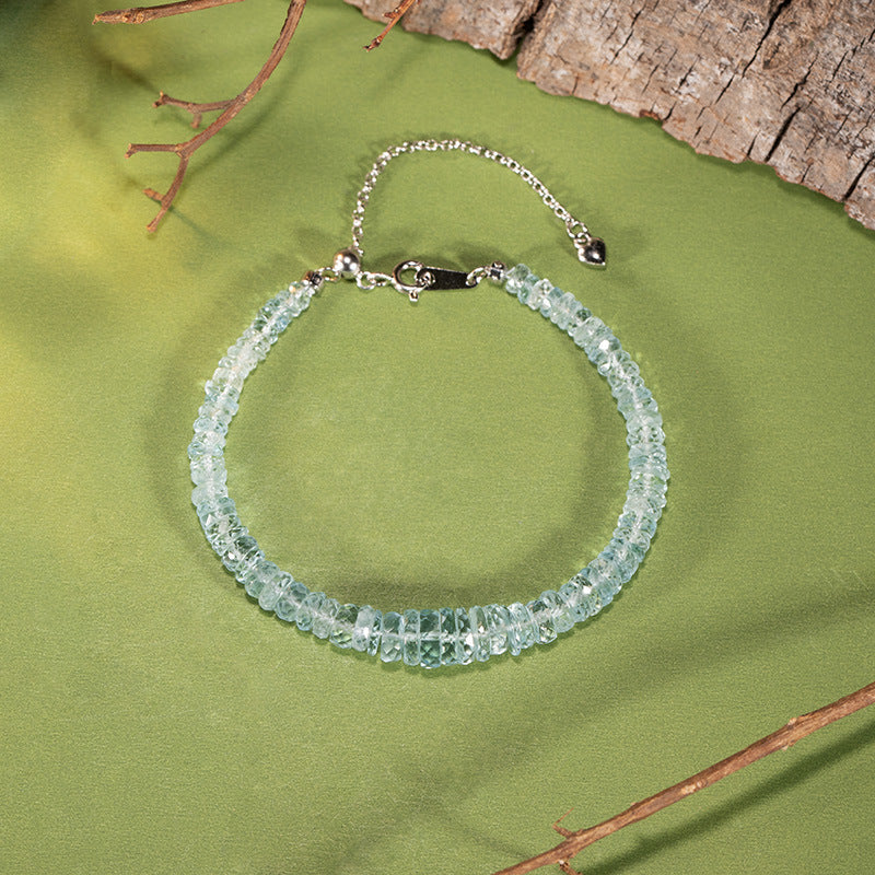 Zensoullab Natural Aquamarine Beaded Necklace Female S925 Sterling Silver Colored Gems Jewelry Haixi Cutting Gradient Size