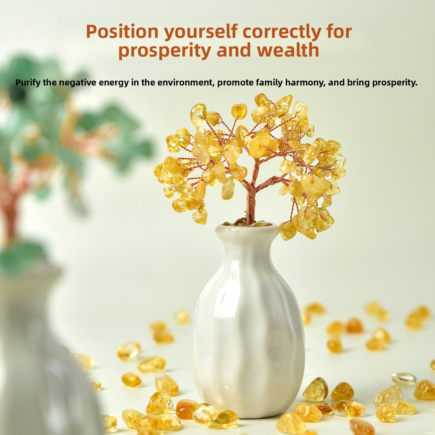 zensoullab Natural Mineral Raw Stone Yellow Crystal Money Tree Ornament Office Desktop Money Tree Shop Opening Gift Wealth Attraction