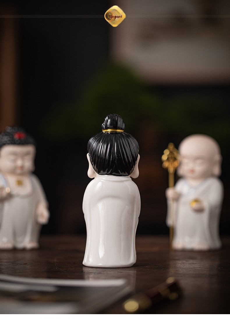 zensoullab Chinese Ceramic Three Saints Shakyamuni Guanyin Ksitigarbha Desktop Ornaments Creative Living Room Small Ornaments Home Decorations