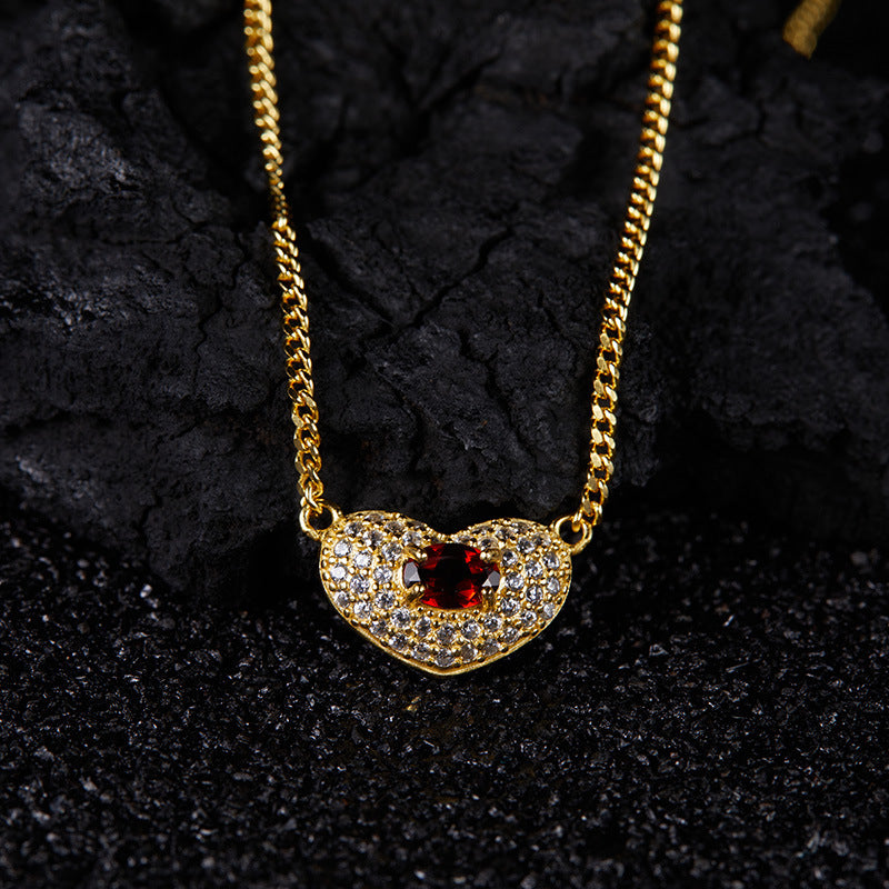 zensoullab High-End Heart-Shaped Gemstone Necklace for Women S925 Sterling Silver Natural Garnet Sapphire Heart Pendant Niche Non-Fading
