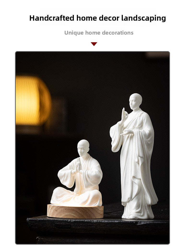 Zensoullab Zen Ceramic Monk Chinese Household Living Room Hallway Ornaments Monk Desktop Craft White Porcelain Character Decorations