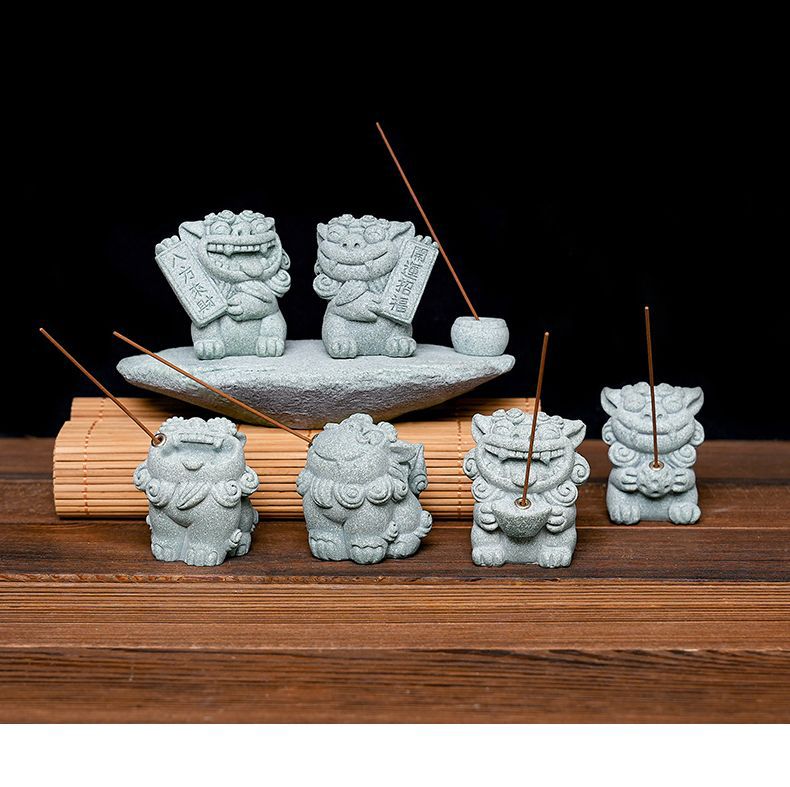 zensoullab Chinese Style Stone Lion Incense Holder Indoor Incense Stick Sandalwood Agarwood Small Incense Tray Creative Festive Tea Ceremony Desktop Ornament