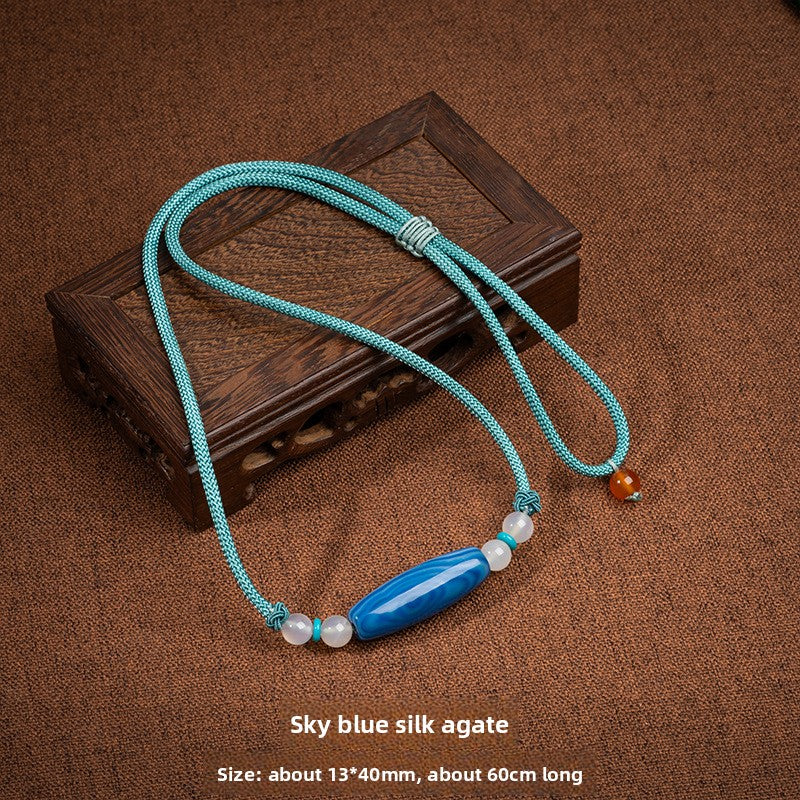 Zensoullab Natural Tibetan Lotus Master Three-Eye Multi-Totem Tibet Beads Necklace Agate Pendant Men's and Women's Woven Necklace in Stock