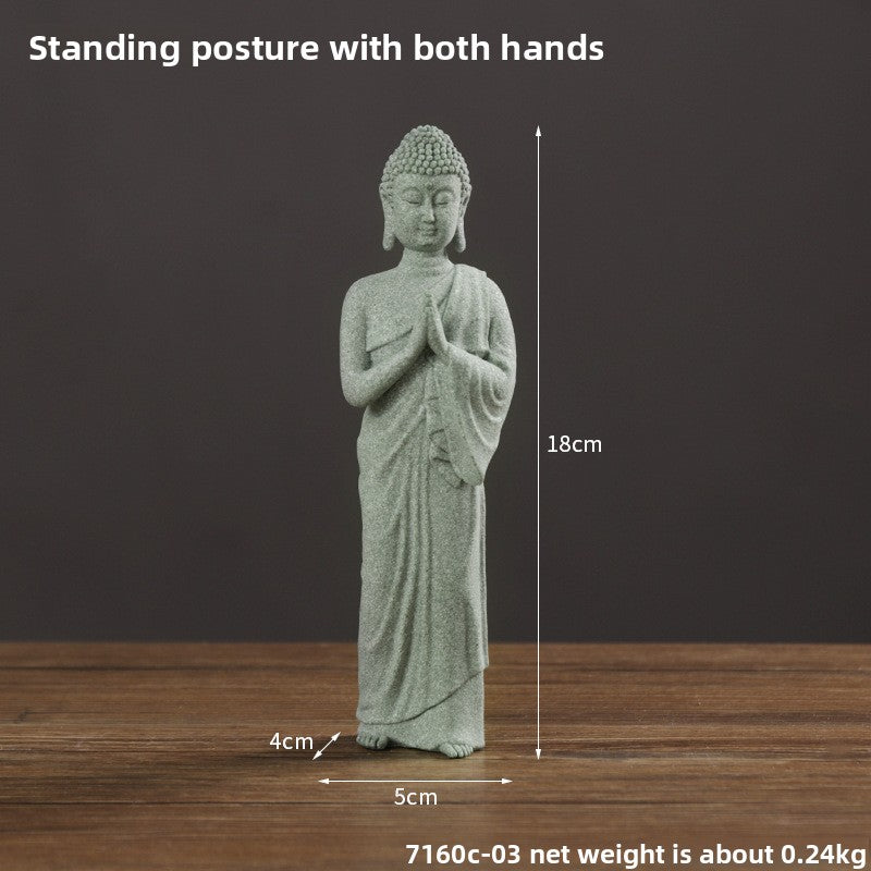 zensoullab Green Sandstone Buddha Statue Ornament Micro Landscape Fish Tank Landscaping Rockery Bonsai Living Room Zen Tea Tabletop Stone Small Sitting Buddha