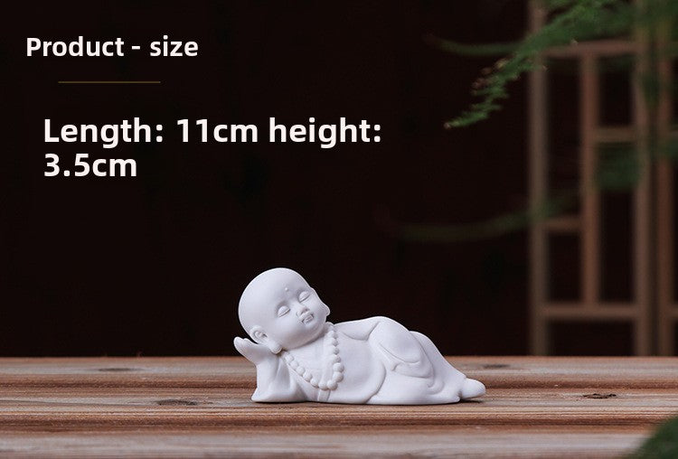 zensoullab Zen Ceramic Little Monk New Chinese Style Home Decor White Porcelain Figure Little Novice Living Room Study TV Cabinet Ornament