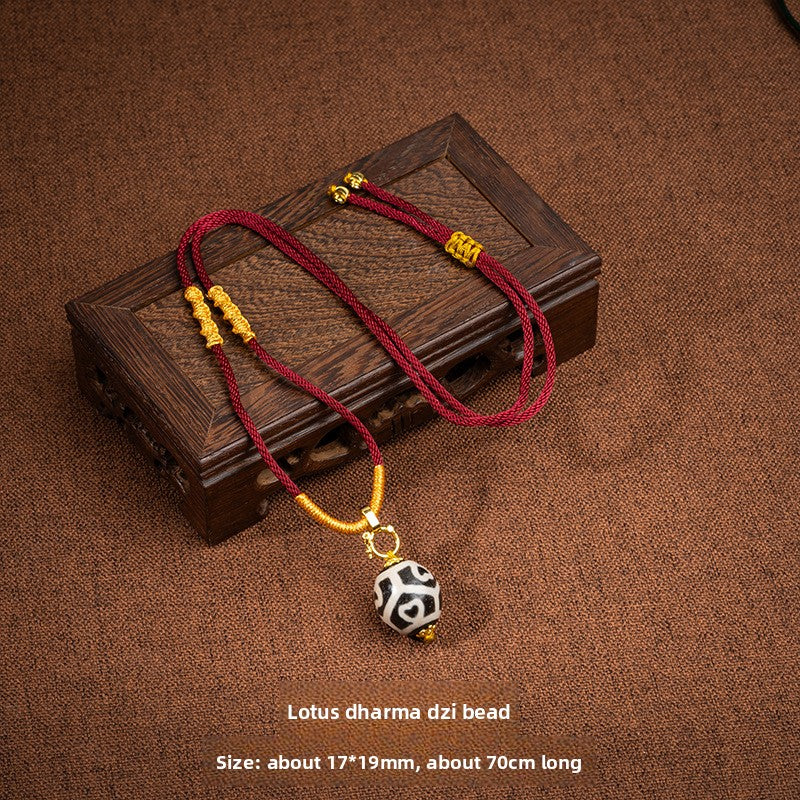 Zensoullab Natural Tibetan Lotus Master Three-Eye Multi-Totem Tibet Beads Necklace Agate Pendant Men's and Women's Woven Necklace in Stock