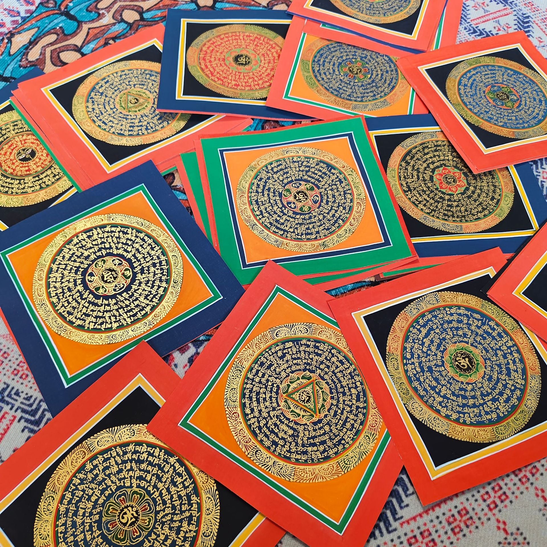 zensoullab Nepal Hand-painted Thangka Six-Word Mantra Tibetan Sutra Thangka Mandala Living Room Entrance Decoration Hanging Painting