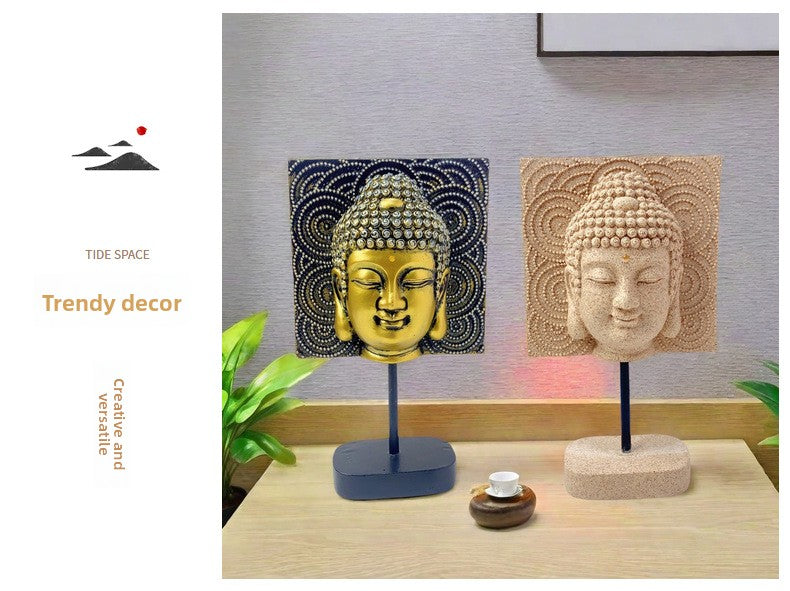 zensoullab New Chinese Style Buddha Statue Ornament Resin Painted Gold-Plated Small Buddha Statue Retro Zen Buddha Head Home Tea Room Decoration