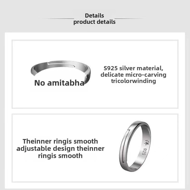 zensoullab Thai Silver Namo Amitabha Ring for Men and Women Adjustable Vintage Simple Couple Rings Jewelry