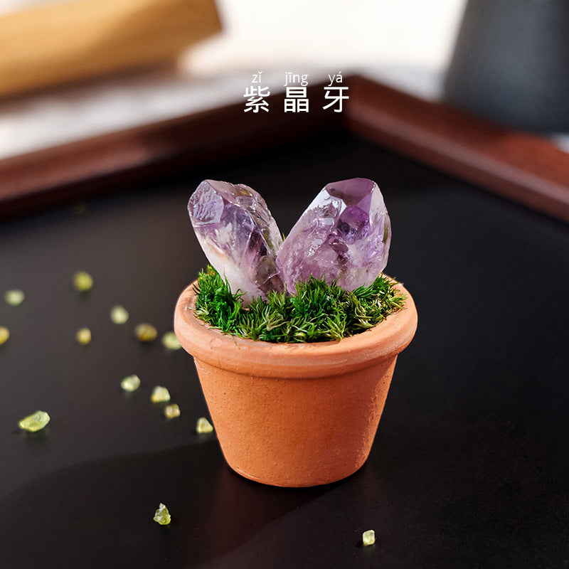 zensoullab Natural Crystal Raw Stone Mineral Pot Ornament Crystal Gemstone DIY Simulation Potted Plant Home Desktop Car Ornament