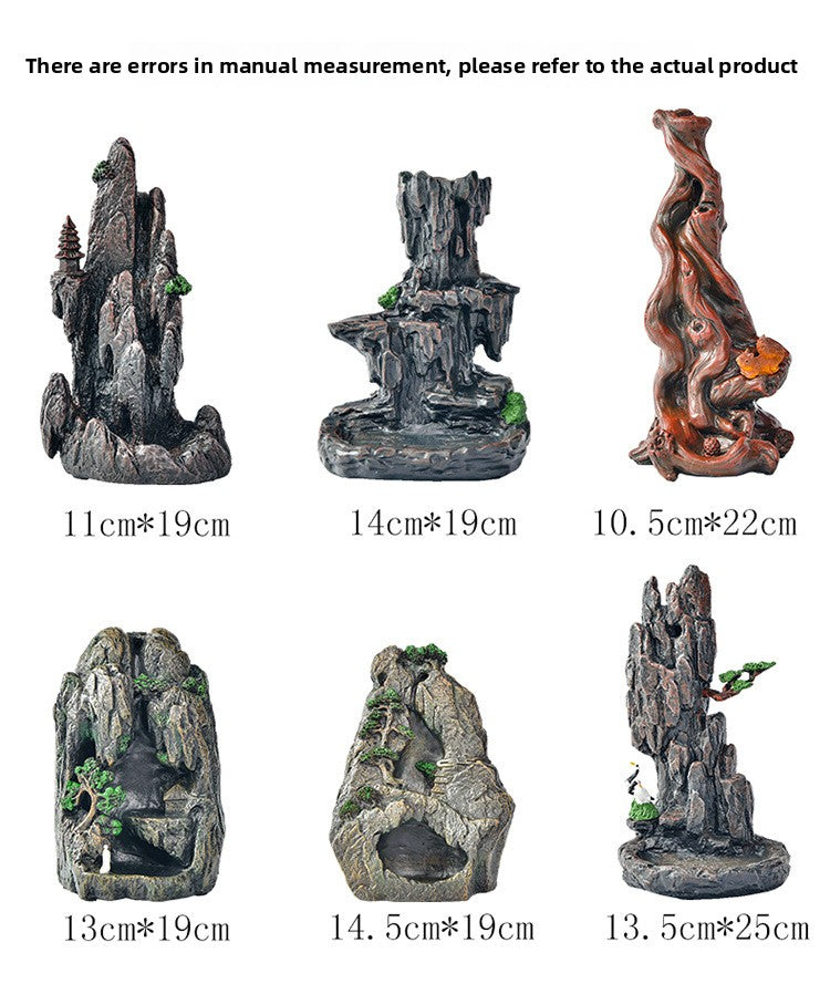 zensoullab Resin Carved Backflow Incense Burner Mountain Water Creative Aromatherapy Burner Ornamental Smoke Incense Burner Agarwood Sandalwood Incense Dehua Ceramic