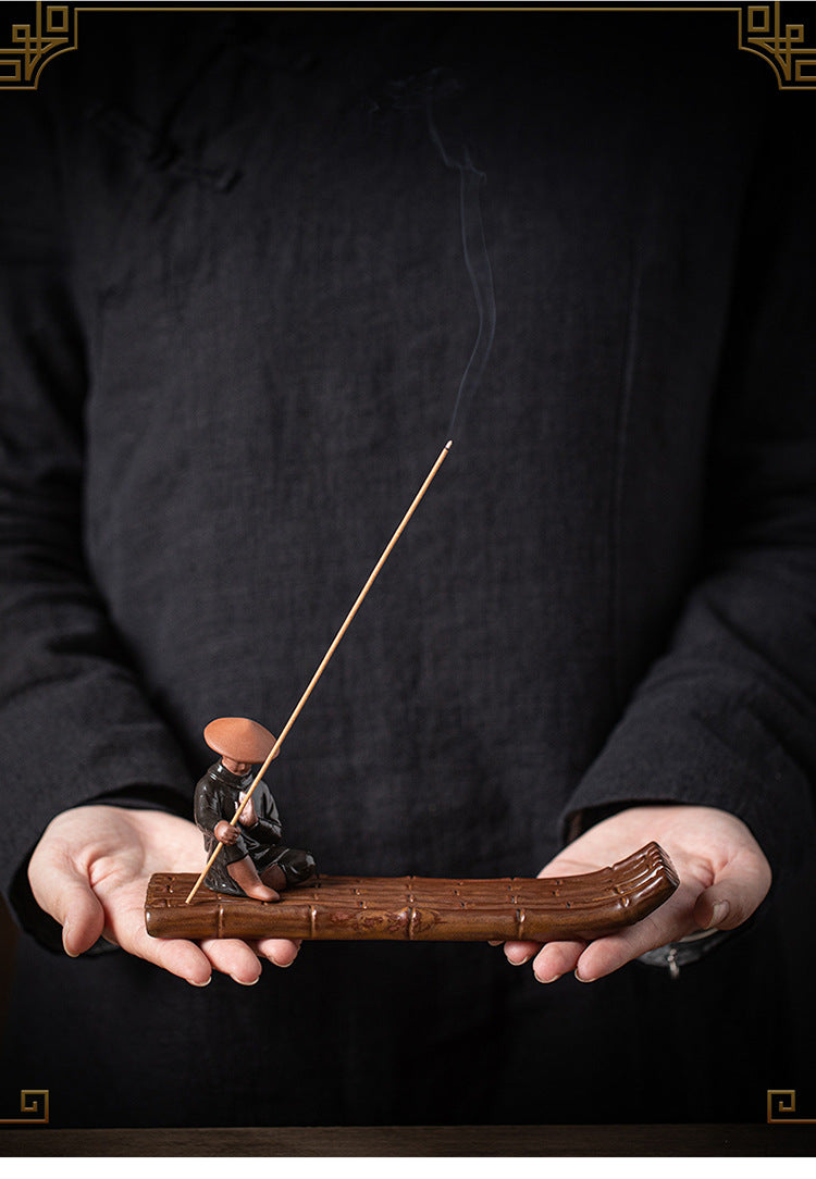 zensoullab Xie Ke Incense Burner for Home Indoor Sandalwood Agarwood Holder Zen Style Jiang Taigong Fishing Tea Room Ceramic Aromatherapy Burner Ornament