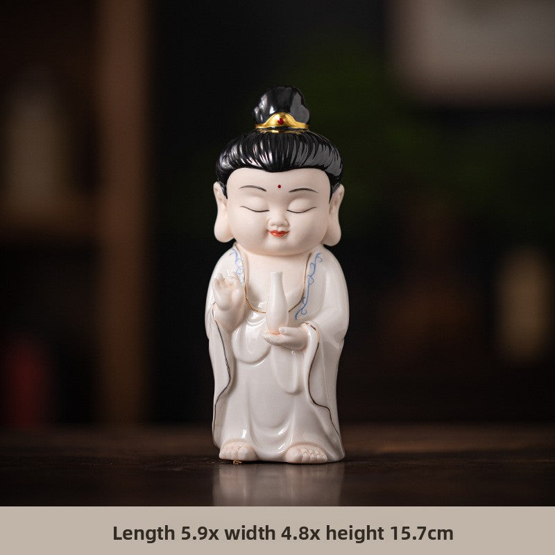 zensoullab Chinese Ceramic Three Saints Shakyamuni Guanyin Ksitigarbha Desktop Ornaments Creative Living Room Small Ornaments Home Decorations
