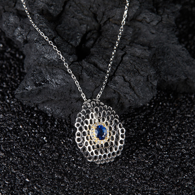 zensoullab Colorful Gem Pendant S925 Sterling Silver Natural Sapphire Necklace for Women Fashion Versatile Collarbone Chain