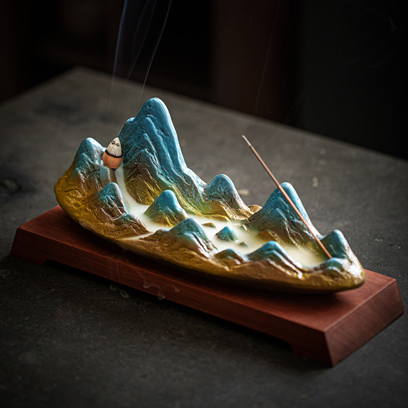 Zensoullab Thousand-Li Landscape Large Ceramic Flowback Incense Burner Home Indoor Incense Stick and Base Creative Aromatherapy Aromatherapy Stove Tea Ceremony Decoration