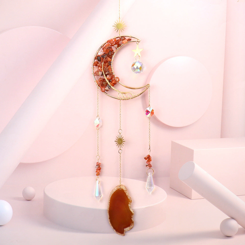 zensoullabsuncatcher Golden Moon Tree of Life Agate Slice Sun Catcher Sun Rainbow Window Decoration