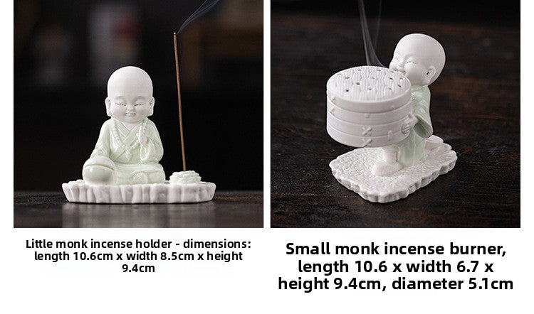 zensoullab Ceramic Little Monk Incense Burner Coil Incense Stick Home Indoor Sandalwood Incense Burner Tea Ceremony Aromatherapy Burner Incense Box Ornament