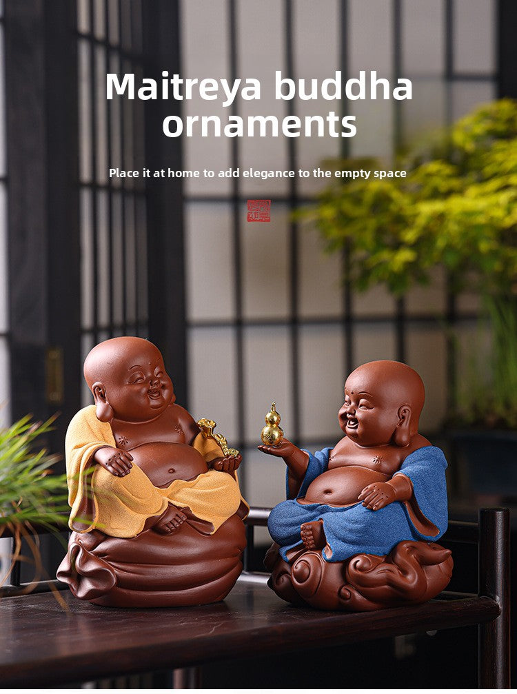 zensoullab Purple Clay Wealth-Attracting Big-Bellied Maitreya Buddha Tea Pet Kung Fu Tea Ornament Premium Cultivable Zen Tea Plaything Tea Table Desktop Decoration