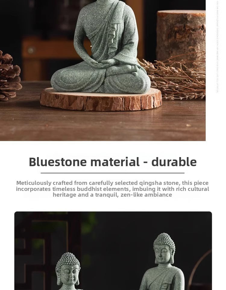 zensoullab Green Sandstone Buddha Statue Ornament Micro Landscape Fish Tank Landscaping Rockery Bonsai Living Room Zen Tea Tabletop Stone Small Sitting Buddha