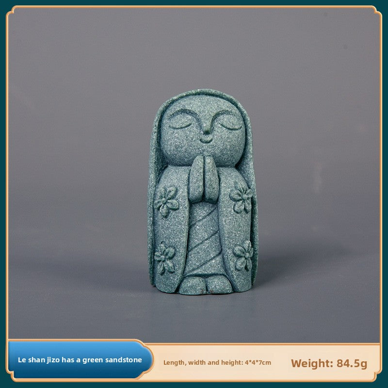 zensoullab Green Sand Stone Japanese Style Little Monk Home Aromatherapy Decoration Kyoto Kanzan Shape Fish Tank Aquarium Bonsai Matching Ornament