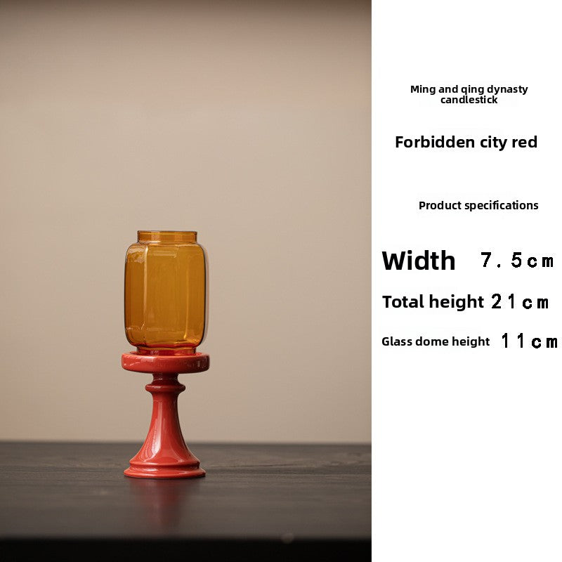 zensoullab Forbidden City Red Ming Qing Candle Holder Glass Chinese Zen Ornament Antique Tea Room Home Atmosphere Lamp Ceramic Tea Ceremony Accessories