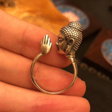 zensoullab Thailand Shakyamuni Buddha Head Palm Ring Niche Design Ethnic Style Personality Adjustable Ring for Men and Women