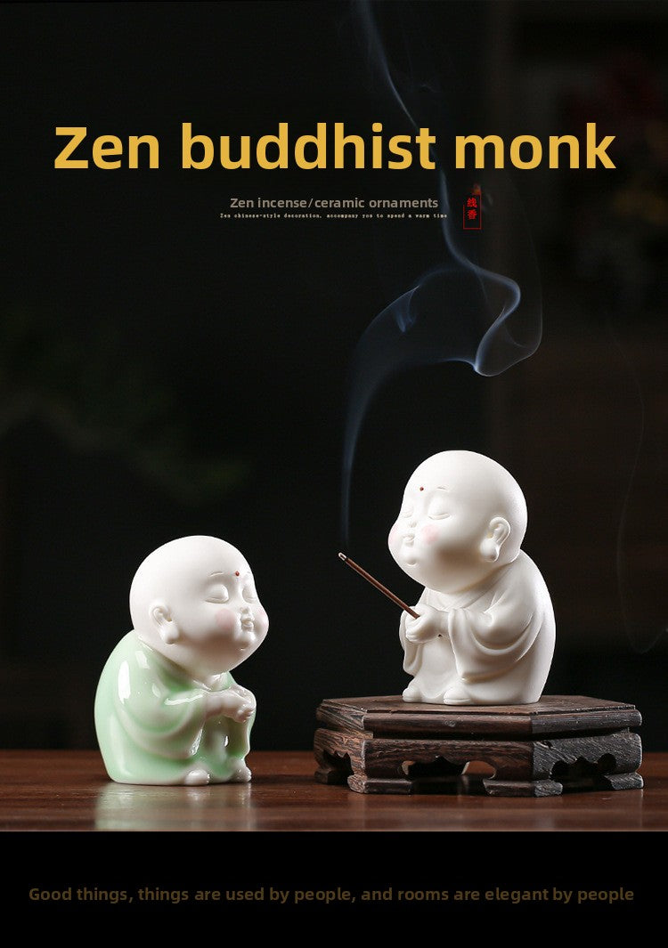 Zensoullab Creative Ceramic Ornaments Cute Little Monk Incense Burner Home Worship Incense Holder Incense Burner Incense Holder Indoor Sandalwood Holder