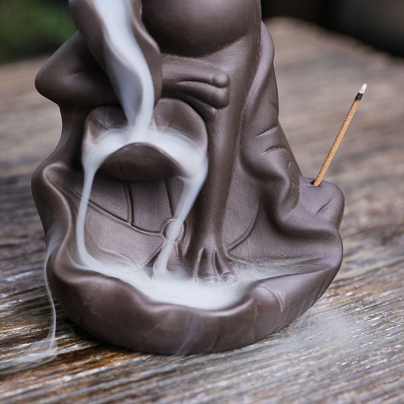 zensoullab Purple Clay Lotus Leaf Backflow Incense Burner Craft Ornament Creative Frog Lotus Backflow Incense Burner Home Decor
