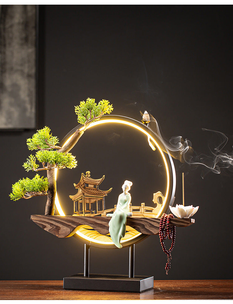 Zensoullab Ceramic Backflow Incense Burner Led Night Light Incense Decoration New Chinese Hallway TV Cabinet Dongting Lake Gift Incense