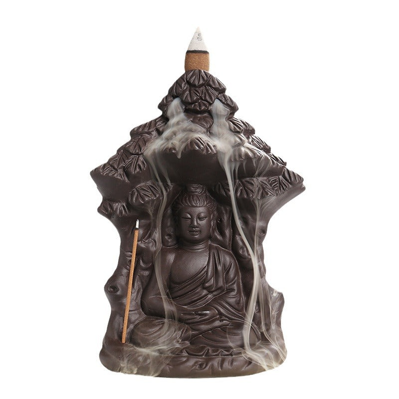 zensoullab Purple Clay Backflow Incense Burner Creative Bodhi Tree Buddha Backflow Incense Burner Home Decor Craft Ornament
