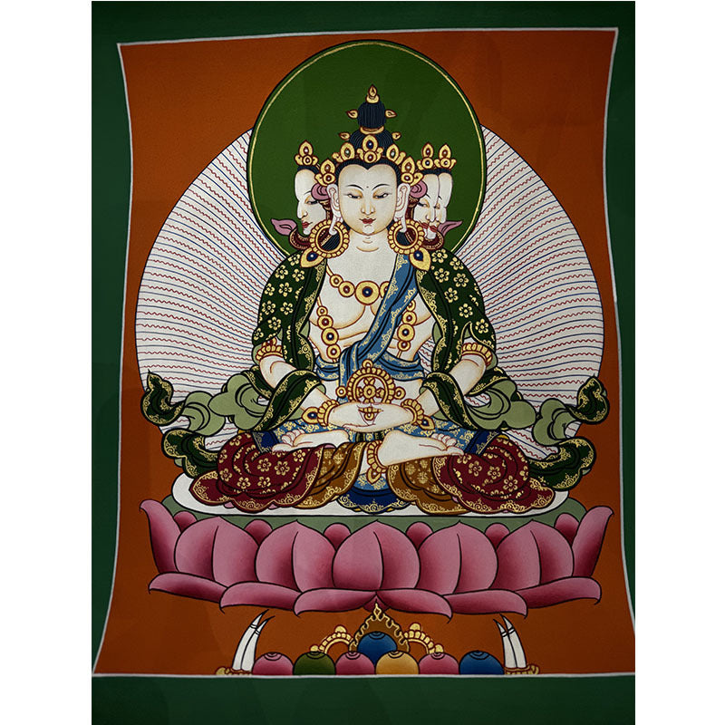 zensoullab Nepal Hand-painted Yellow God of Wealth Green Tara Manjushri Four-armed Guanyin Medicine Buddha Buddha Statue Thangka Table Decoration Hanging Painting