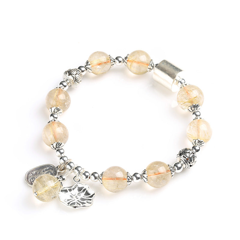 zensoullab Natural Golden Rutilated Quartz Bracelet for Women S925 Silver Lotus Tassel Bracelet High-end Crystal Bracelet