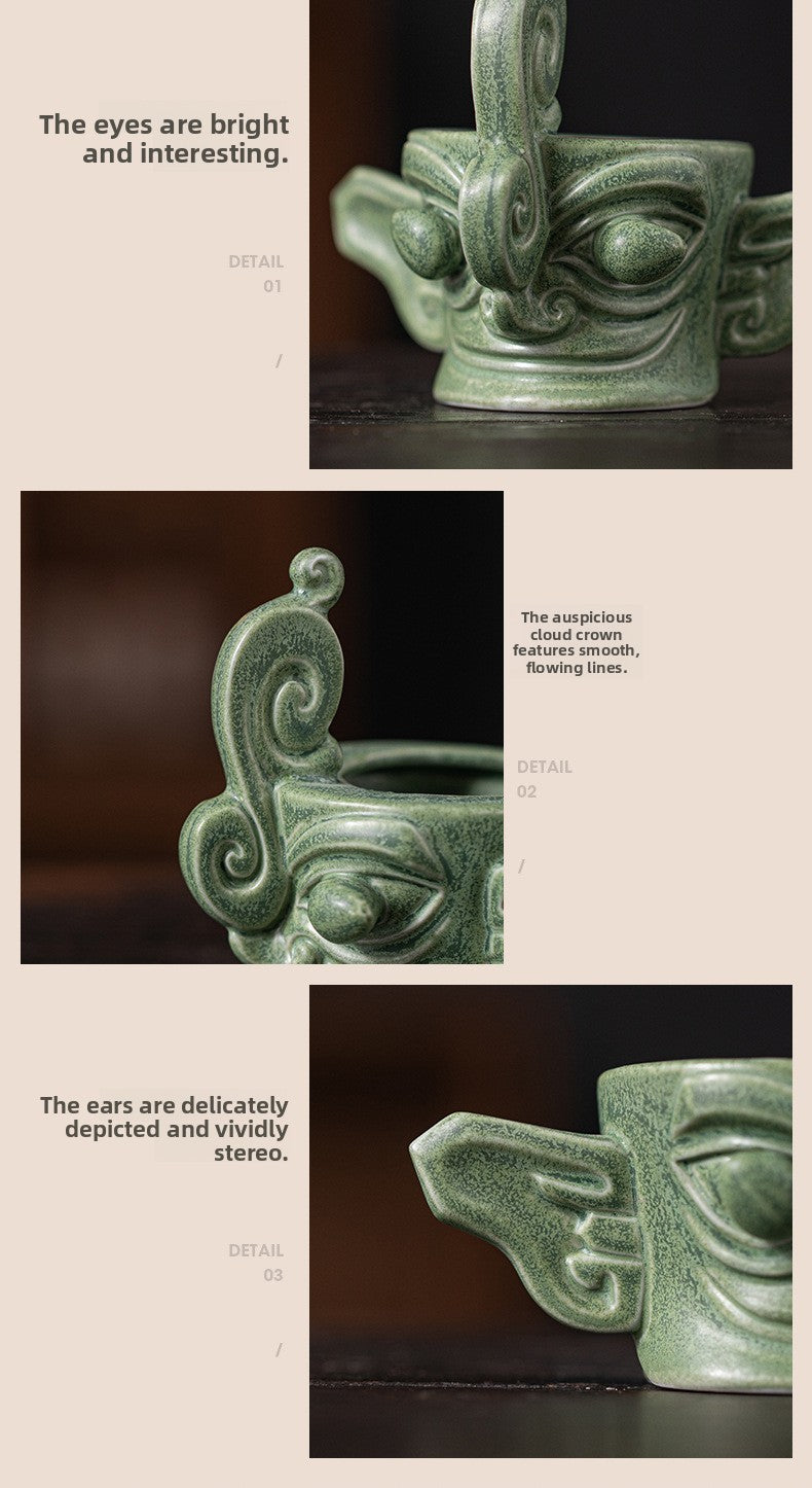 zensoullab Chinese Retro Cultural Creative Sanxingdui Bronze Long Eyes Mask Incense Holder Aromatherapy Burner Home Indoor Ceramic Incense Burner