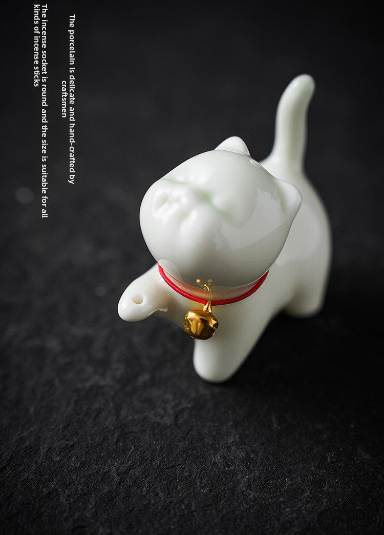 zensoullab Cute Forbidden City Kitten Ceramic Incense Holder Aromatherapy Burner Ornament Soft Healing Tea Table Tea Pet Indoor Incense Burner
